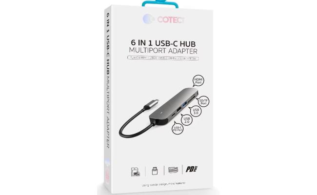 COTECI 6in1 Hub Type-C DP USB 3.0 USB 2.0 HDMI USB-C 2.0 SD TF High Speed Card Reade Docking Station - Gray